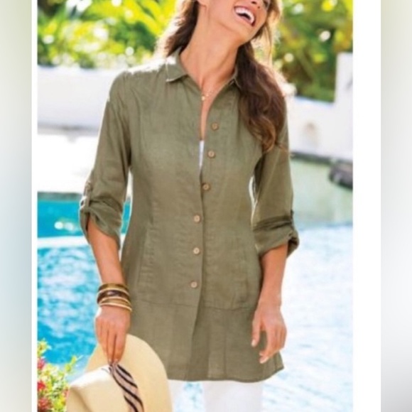 NWOT Soft Surroundings Island Breeze Button 100% Linen Top in burnt orange - Picture 9 of 9